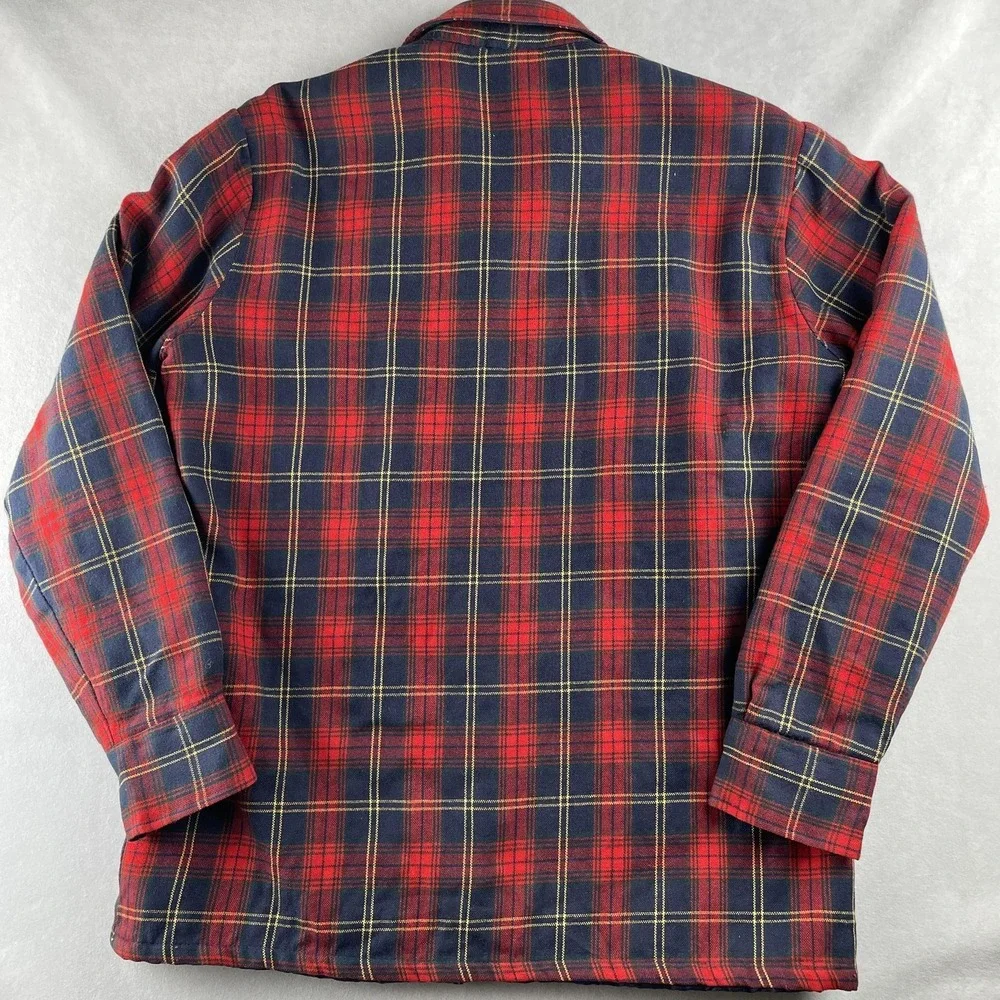 Vintage Tarleton Jacket Mens M Red‎ Navy Plaid Flannel Quilted Lined Padded 90s